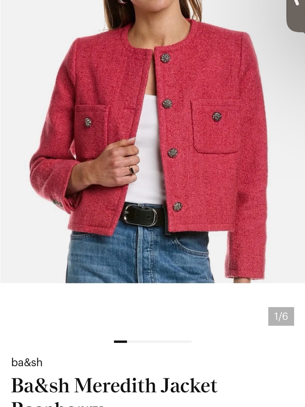 Ba&sh Meredith Raspberry Tweed Cropped Jacket